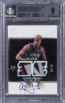 2003-04 UD "Exquisite Collection" Emblems of Endorsement #RJ Richard Jefferson Signed Game Used Patch Card (#15/15) – BGS MINT 9/BGS 10